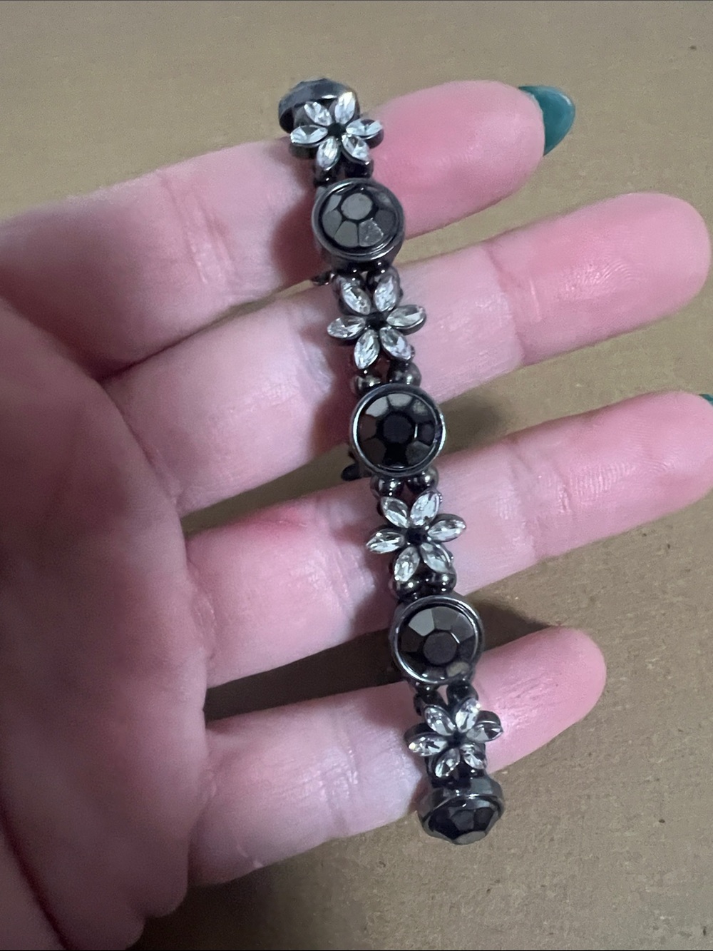 Crystal Flower Gunmetal Stretch Bracelet - Women Jewelry